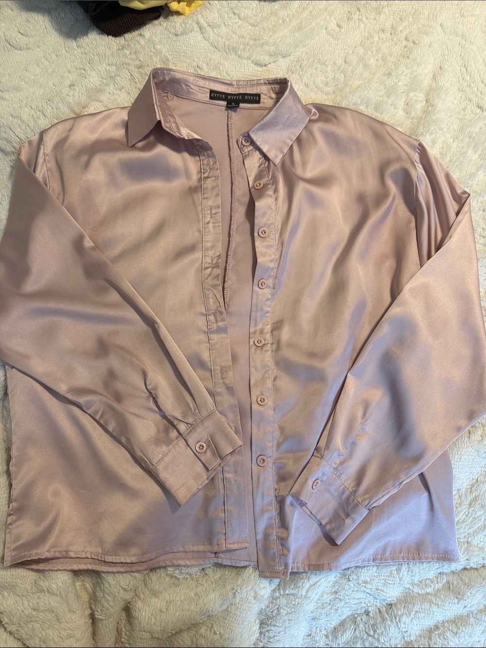 HYFVE Satin Button-Up Blouse in Dusty Pink